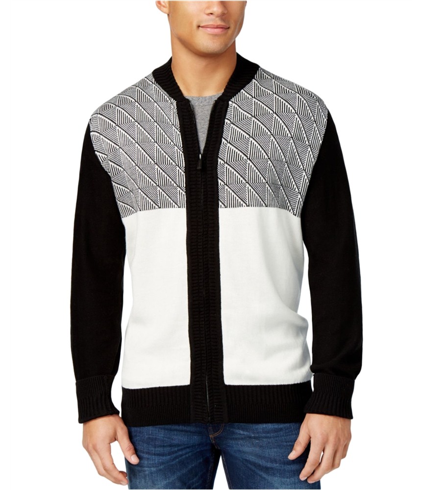 Sean John Mens Jacquard Zip-Up Cardigan Sweater Black Small 6390₽