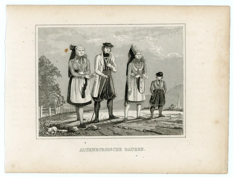 Altenburgische Bauern Mode Trachten Deutschland Stahlstich 19 Jhd Kleinformat - Bild 2 von 2
