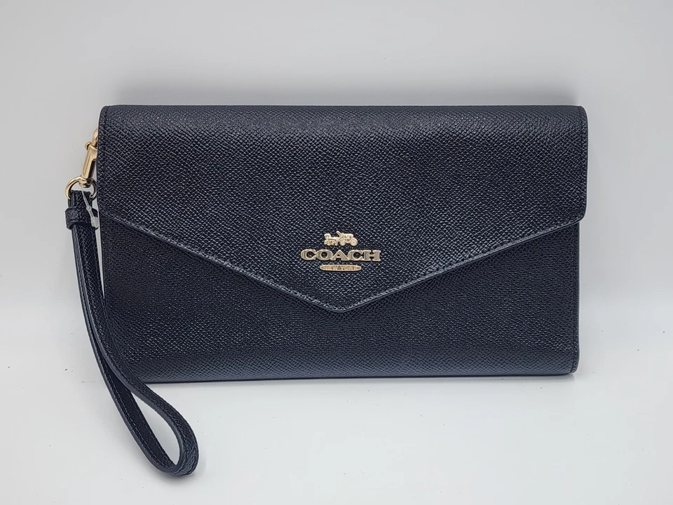 NWT Coach  Travel Envelope Wallet Clutch Crossgrain Leather BLACK  C0707 Large - Image 3 of 4