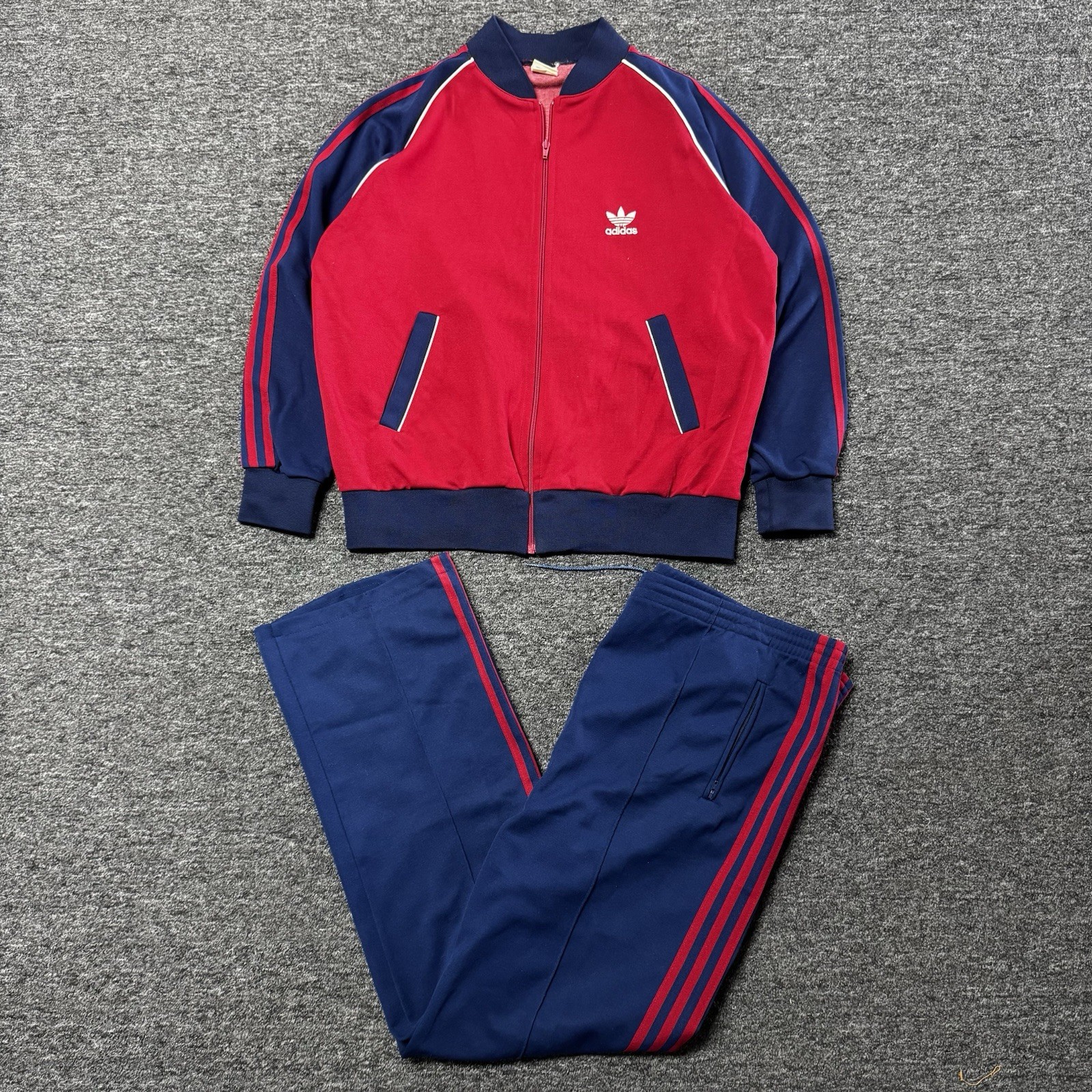 Vintage 80s RARE Adidas Blue & Red Trefoil Logo Athletic Track Suit Mens Sz L