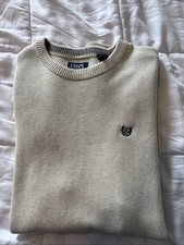 NWT Mens Size Large L Chaps Cream Crew Neck Sweater Kent 100 Cotton