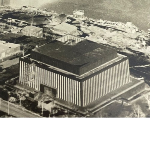 Vintage Aerial Photo Birdseye View City Bridge River Striped Building - Picture 2 of 5