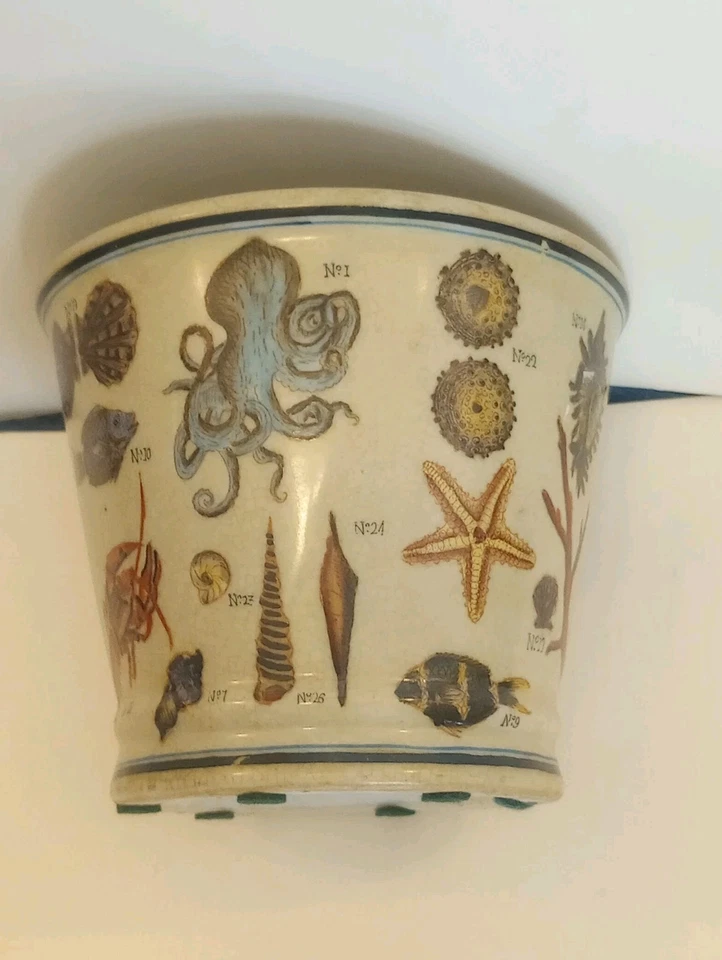 VASEBCACHEPOT Homart de porcelana pintada a mano rara playa acuática Foto 3 de 4