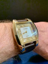 Vintage Rectangular Watch Large 37x47mm Roman Dial Gold Tone Working