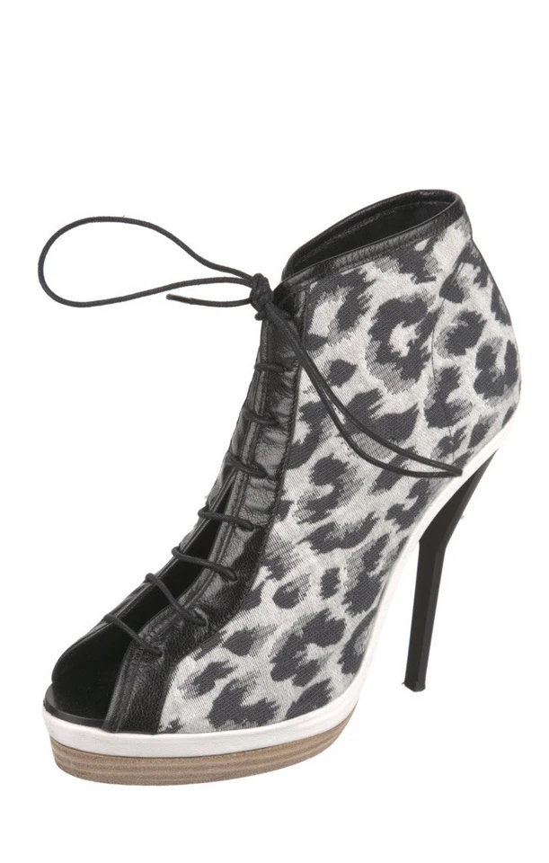 3.1 Phillip Lim Mujeres Plata Leopardo Tacones Cordones Botines 38 EE. UU. 8 Foto 3 de 4
