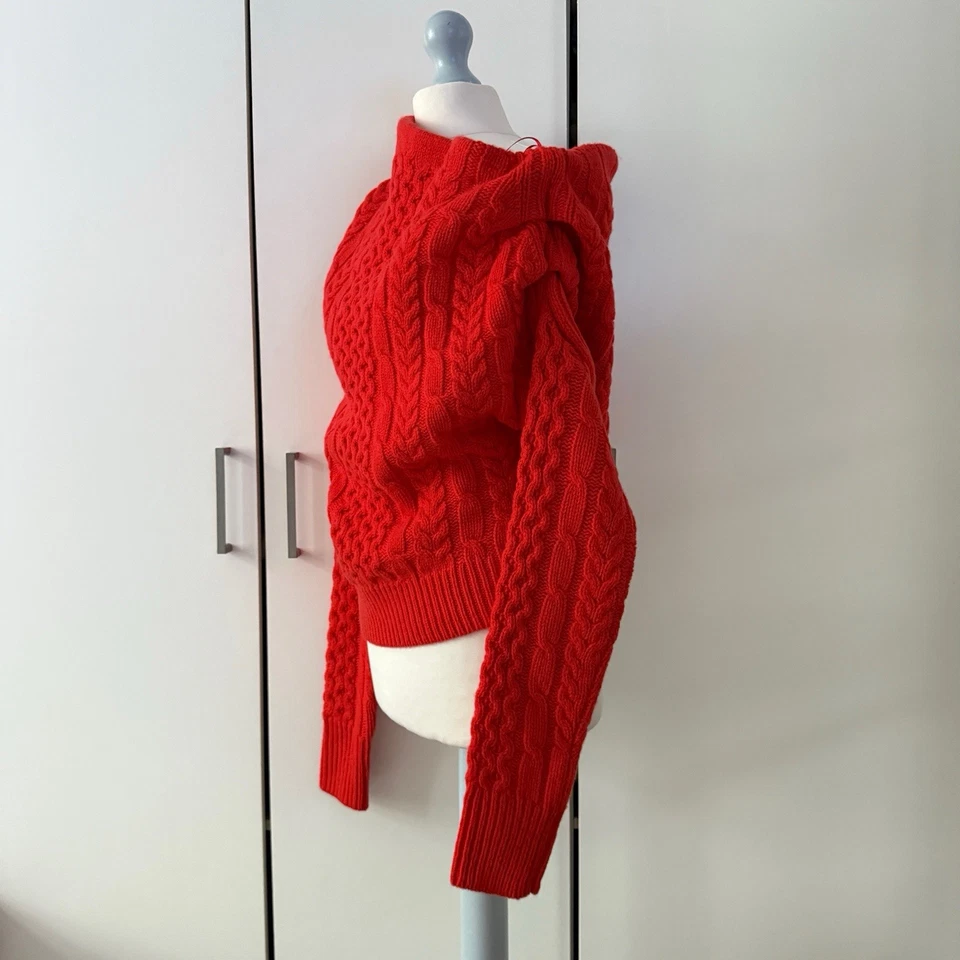 John Lewis A.W.A.K.E. Mode Asymmetric Cable Knit Wool Rich Jumper Red 8 RRP £149 - Image 2 of 4