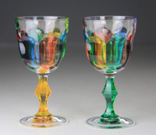 Set of 2 Venezia Carullo Collection Polychrome Wine Glasses- Rare!