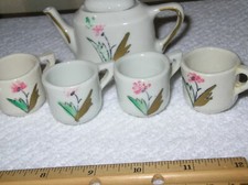 PRE-WAR GERMANY  - ANTIQUE MINIATURE TEA SET PAINTED DOLL HOUSE CERAMIC DISHES
