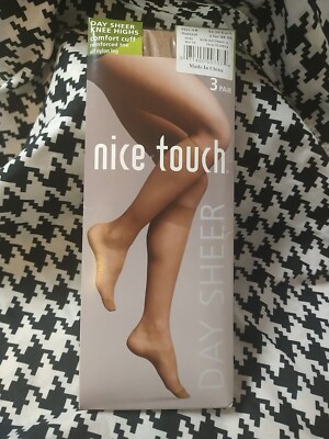 Nice Touch Women's Knee Highs Day Sheer Comfort Cuff (3 PK) Natural Sz AB NWT