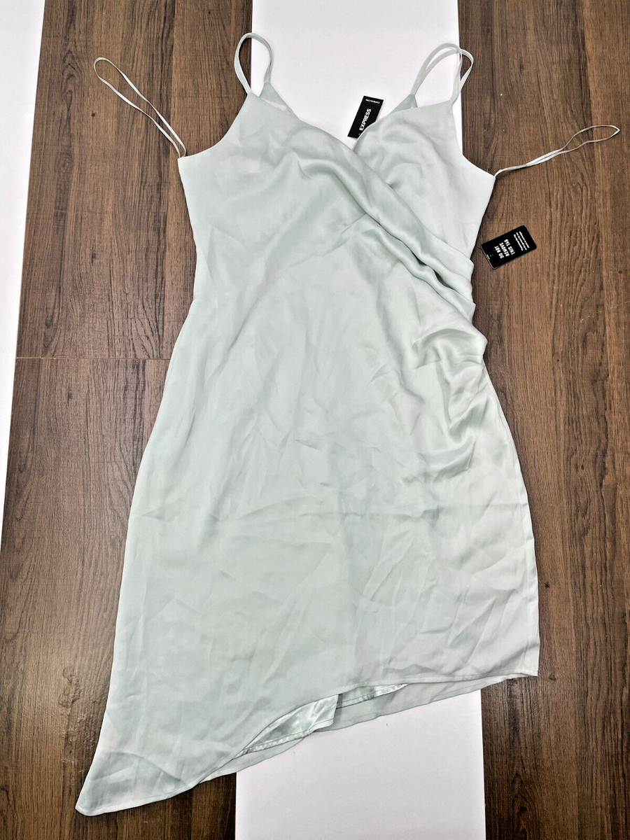 NEW Express Womens Size M Light Blue Hi-Low Satin Dress Strappy Zip NWT $80  | eBay