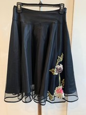 Vintage Betsey Johnson Y2K Womens Black Embroidered Floral Skirt SZ 2 NWT