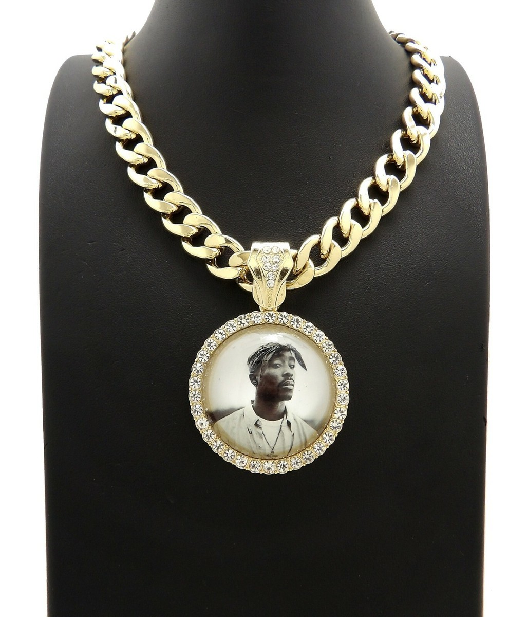 2Pac ネックレス ヒップホップネックレス Hip Hop Gold PT 2Pac Picture Frame Pendant & 18