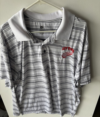 Detroit Red Wings Striped Polo Shirt XL NHL Golf Casual Fan Gear Gray White