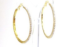 CRYSTAL RHINESTONE HOOPS GOLD TONE EARRINGS 2 inch HOOP EARRINGS MEDIUM HOOPS
