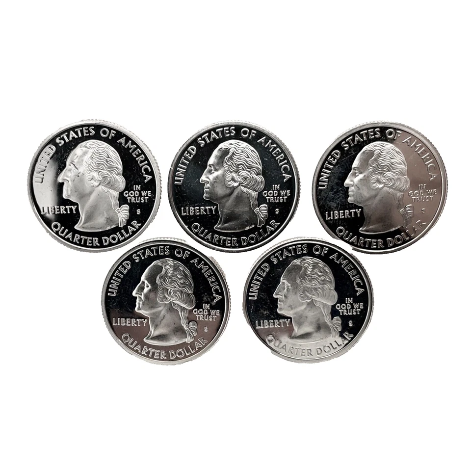 2002 S 5 Coin Year Set 50 States US Quarter 25c Gem Deep Cameo Proof 90% Silver - Image 2 of 4