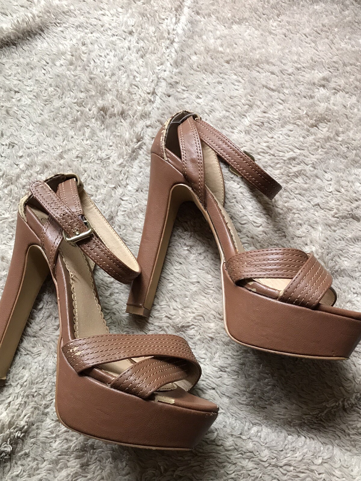 COLIN STUART Size 7 B Platform Heels T Strap Brown | eBay