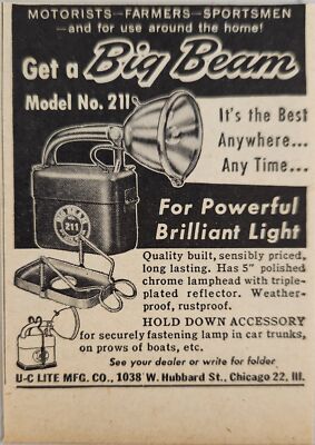 1955 Print Ad UC-Lite Big Beam Brilliant Light Made in Chicago,Illinois *
