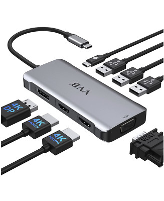 8in1 USB-C Hub Thunderbolt Triple Display mit 2x HDMI,DP,VGA,3x USB3.0,100W PD