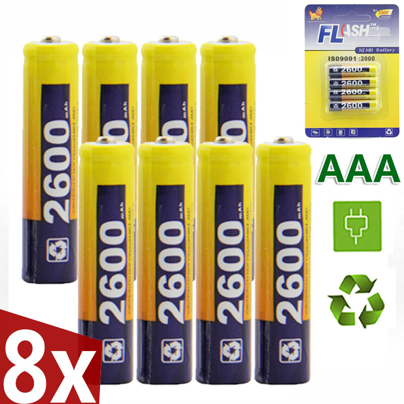 8 Pack 2600mAh AAA NiMH Rechargeable Batteries Long-Lasting Power  -image