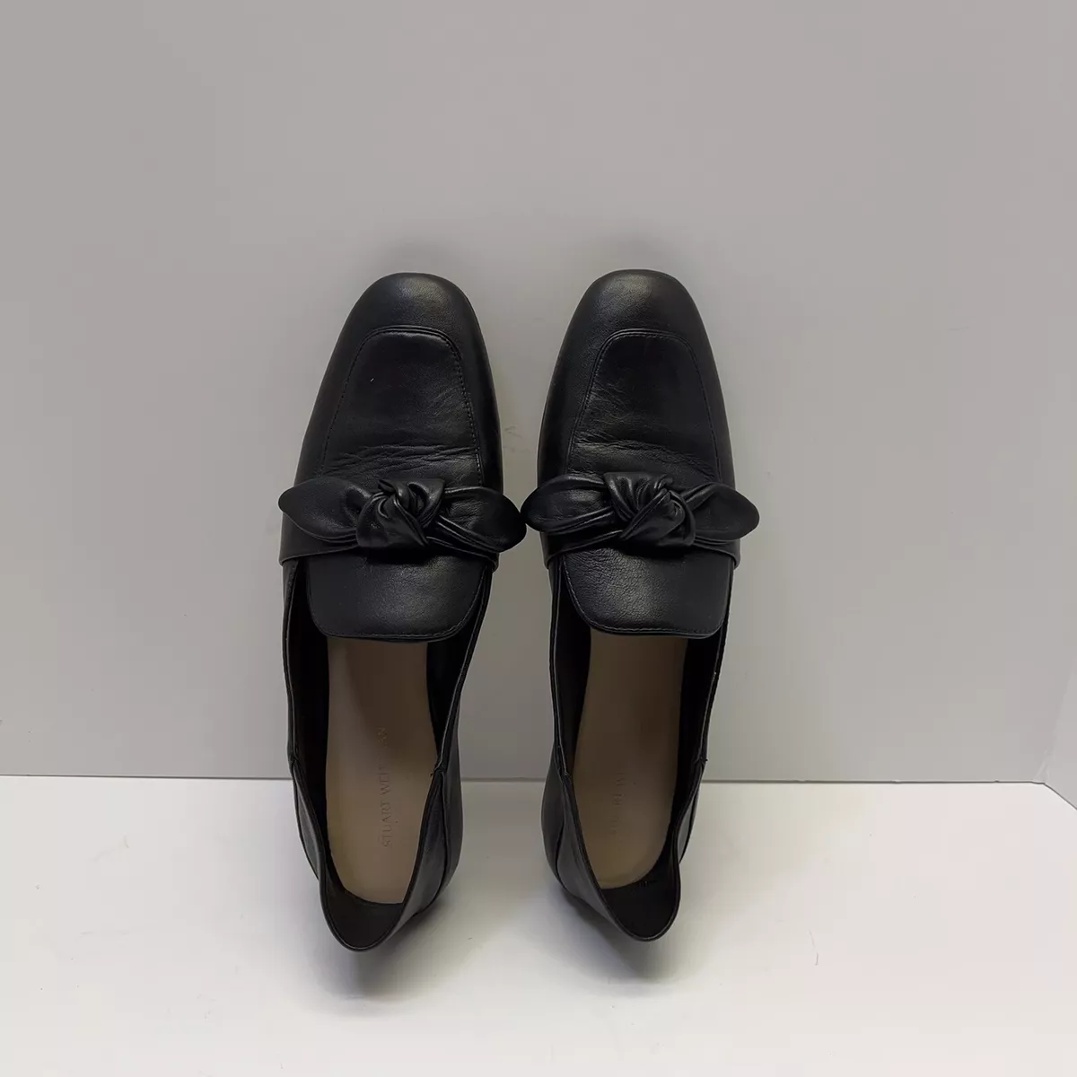 Stuart Weitzman Womens Bandeau Black Napa Leather Bow Flats Mules Shoes Size 9B