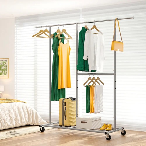 Heavy Duty Garment Rack Commercial Rolling Collapsible Clothing Shelf W/ Wheels - Picture 22 of 61