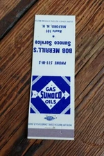 1950s Sunoco Gas Oil Matchbook Bob Merrills Service Milford New Hampshire NH Sun