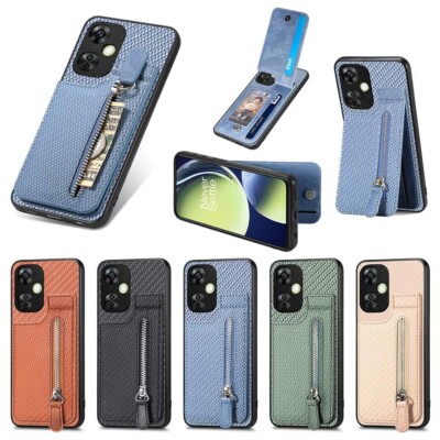 For OnePlus 10T 11 12 Nord CE 3 CE 5G Faux Leather Zippered Card Pocket Case