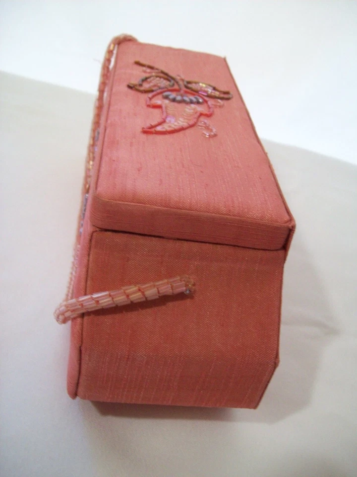 Cartera de viaje vintage única de tela rosa con cuentas joyería con 4 compartimentos y espejo Foto 4 de 4