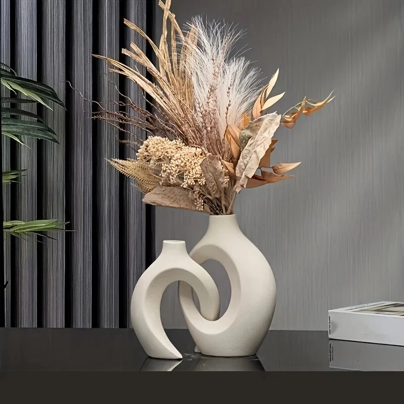 Modern Nordic Style Ceramic Vase for Home Decor, Boho Flower Vases, Set of 2