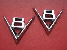 V8 Metal Pair Car Emblems Chrome Badges Fits Vintage Ford Dodge Buick Ram Chevy