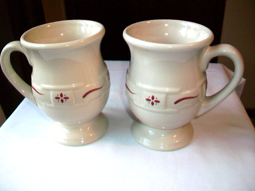 2 LONGABERGER POTTERY WOVEN TRADITIONS GRANDMUG LATTE MUG RED 16 oz.