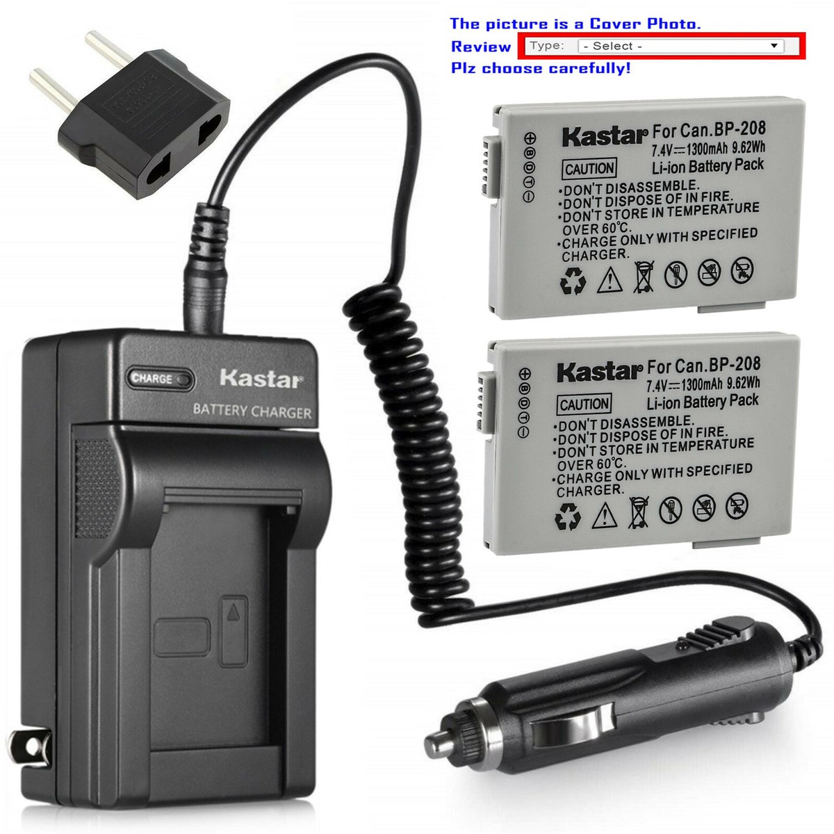 Kastar Battery AC Charger for BP-208 BP-208DG & Canon Elura 100 