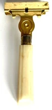 VINTAGE SCHICK EVERSHARP INJECTOR SAFETY RAZOR GOLD TONE WITH ART DECO HANDLE