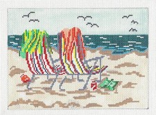 Summer SEASIDE BEACH CHAIRS handpainted Needlepoint Canvas by Needle Crossings