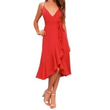 MIA wrap midi dress Sze M Red strappy tie waist cocktail wedding christmas