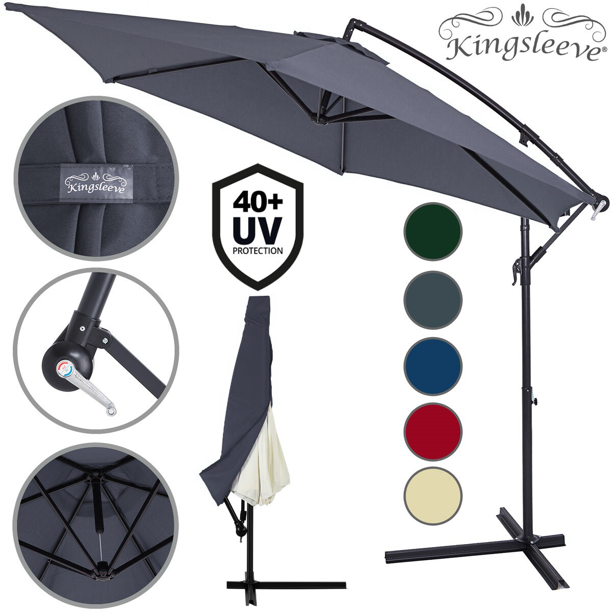 Parasol déporté aluminium jardin inclinable grand format mât excentré toile beige