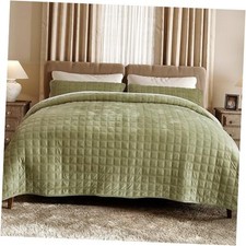 Double-Sided Velvet Quilt King Size King/Cal King Double-Velvet Olive Green