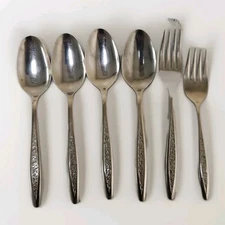 CUS5 Customcraft Japan Stainless Silverware Flatware Floral MCM 6 Piece