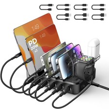 Charging Station for Multiple Devices,75W 6 Port Multi USB C Fast Charger Sta...