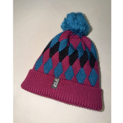 Jack Wolfskin Bommelmütze Jungen S pink blau schwarz Argyle gefüttert Acryl