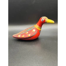 Mexican Folk Art Tonala Duck Figurine Hand Painted Bird Decor 2.5" x 6"