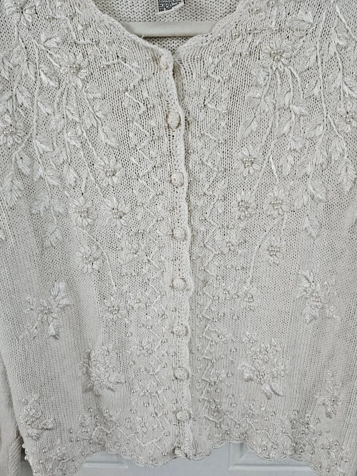 Tiara Petites Vintage Blanco Cuentas Floral Bordado Patrón Talla M Cottagecore Foto 4 de 4