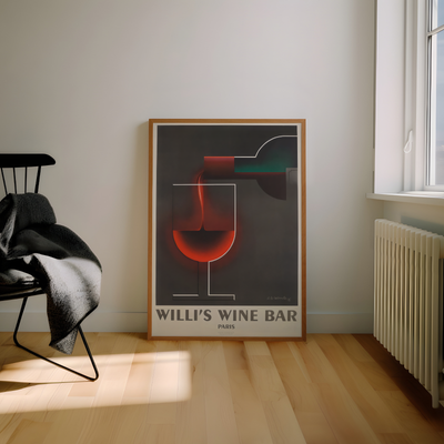 Willi's Wine Bar Paris Poster Modern Red Wine Wall Art - 12X16