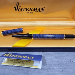 Vintage Waterman Laureat Blue Grey Marble Gold Trim Ball Point Pen