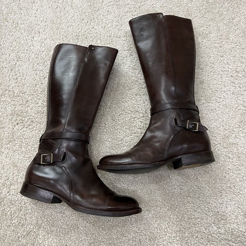Frye Jordan Strap Tall Leather Riding Boots Brown Women’s Size 7.5 B Knee High - Picture 4 of 23