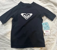 Roxy Girl Whole Hearted Short Sleeve Rashguard Top Black Size 3 NWT