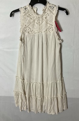 Women's Sleeveless Lace Detail Tiered Shift Dress - Xhilaration Ivory XS