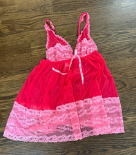Victoria's Secret Sheer Lace Full Slip Intimate Dress Red/Pink Solid Size M