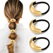 3PCS Gold Hair Ties, Metal Hair Ties for Thick Hair, Elegant Durable Geometri...