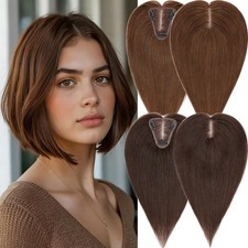 Free Part Women Topper Clip In 100 Remy Human Hair Top Toupee Hairpiece 8 10CM
